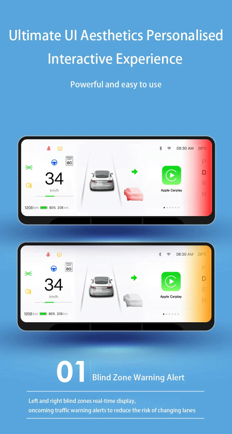 CATRONICS Head-Up Display for Tesla Model 3/Y – 8.9-Inch Linux System with CarPlay, Energy Consumption & Driving Data Detection