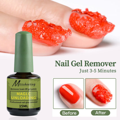 Misscheering 15ml Magic Nail Gel Remover - Fast UV Soak Off Polish Cleaner for Semi-Permanent Manicure