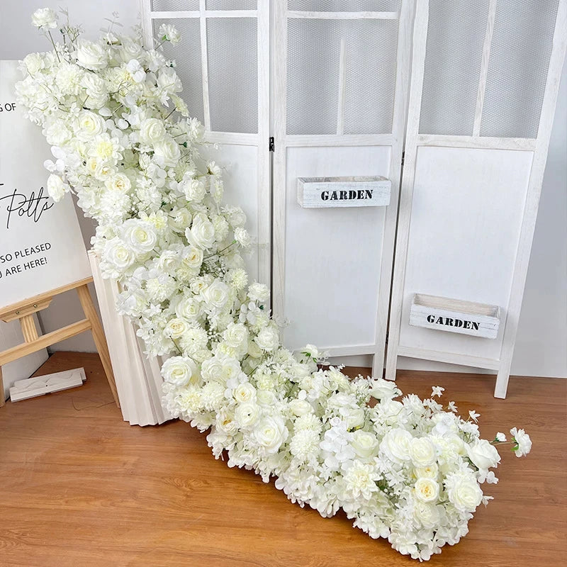 Pink Rose Artificial Flower Row – Large Floral Runner for Wedding Backdrop, Party Decor & Showcase Display Prop