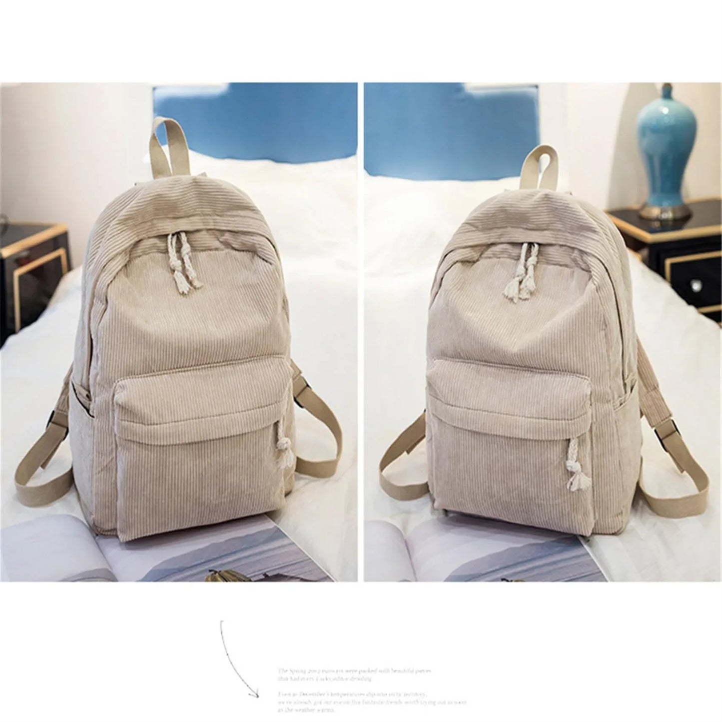 Women's Corduroy School Backpack – Striped Travel Rucksack for Teenage Girls & Shoulder Bag Mochila