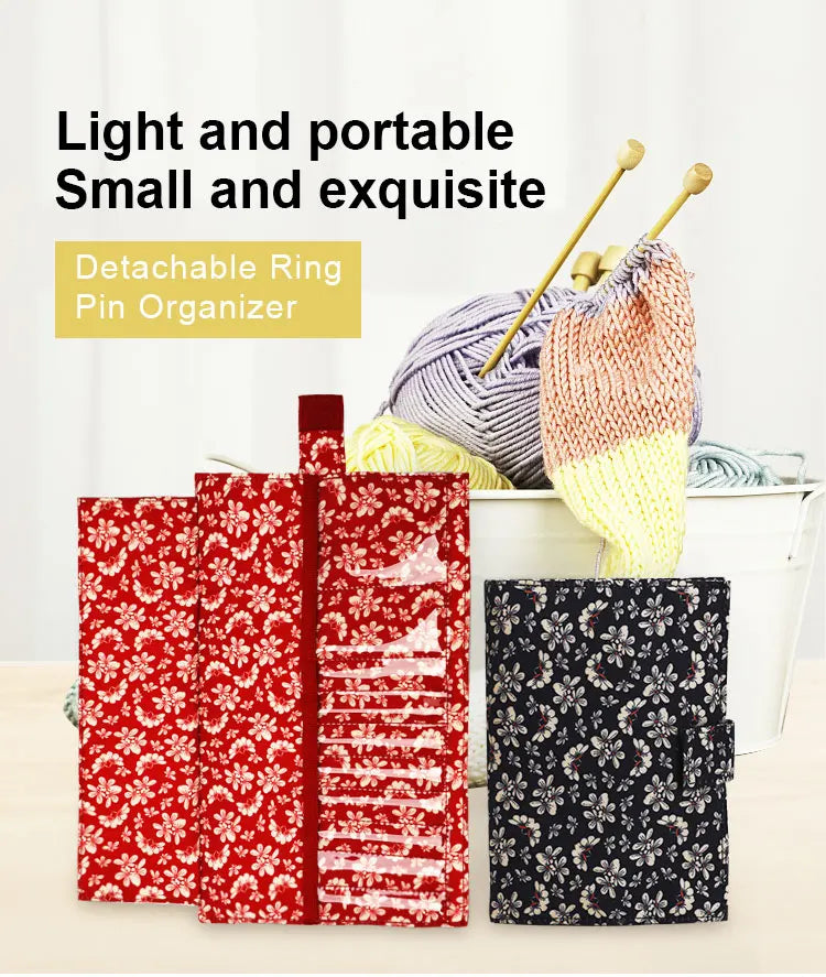 Cotton Knitting Needles Organizer Bag – Red Detachable Storage for Crochet Hooks & Sewing Accessories