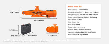 SucceBuy 3T Electric Car Jack – Portable 12V Scissor Jack with Electric Impact Wrench for SUV & Truck Tire Changes