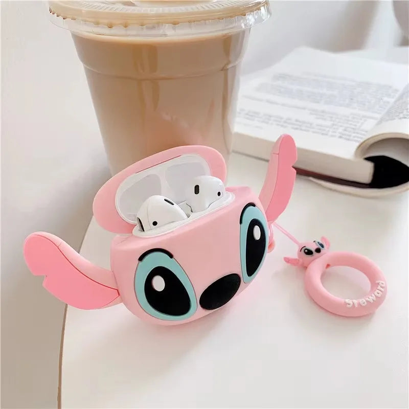 3D Stitch Couple Cartoon Silicone Case for AirPods 1/2/3/4 & Pro/Pro2 — Protective Earphone Box with Pendant Cover