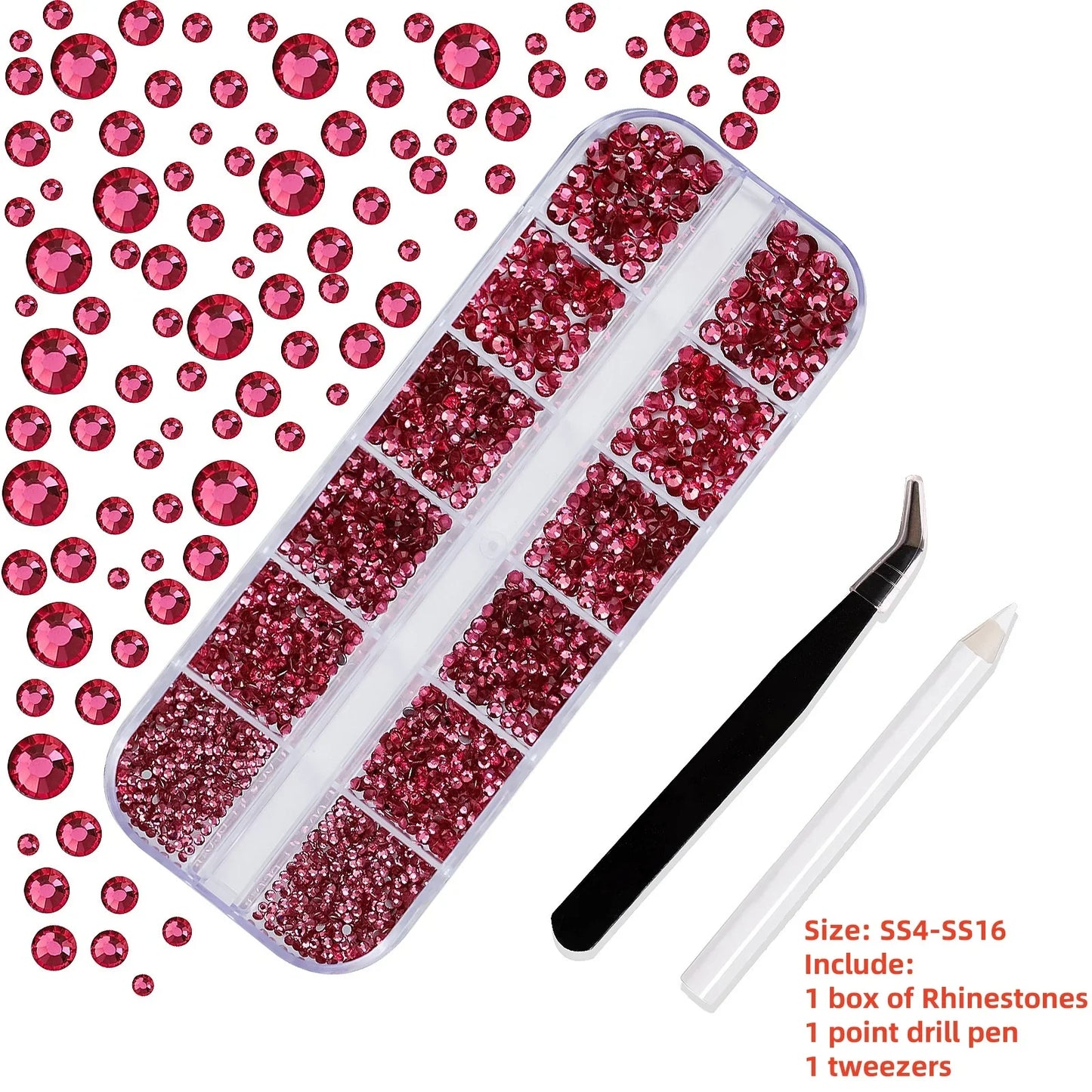 12-Grid 3D Glass AB Crystal Nail Art Rhinestones Kit – Flatback Round Beads with Tools for Nail Jewelry & Diamond Decoration