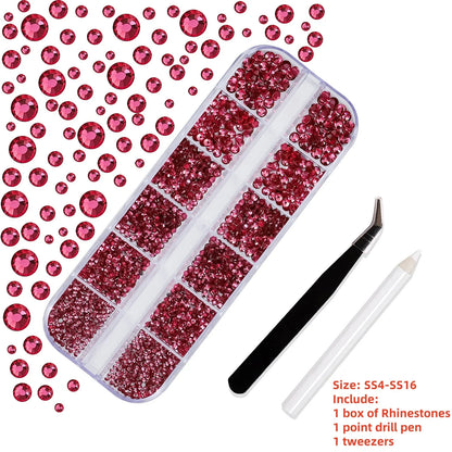 12-Grid 3D Glass AB Crystal Nail Art Rhinestones Kit – Flatback Round Beads with Tools for Nail Jewelry & Diamond Decoration