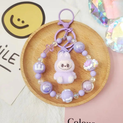 Labubu Cartoon Resin Bead Keychain – Creative Backpack Pendant DIY Gifts for Kids & Couples