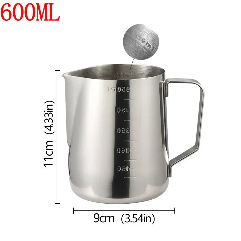 Stainless Steel Milk Frother Jug — Latte Pitcher with Measurement for Coffee & Espresso Barista Tools