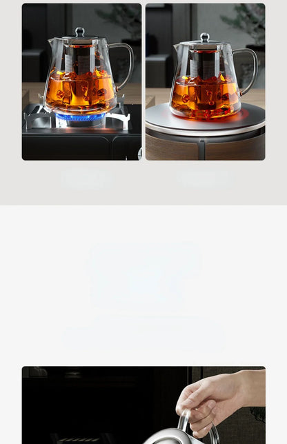 Heat-Resistant Glass Teapot with Stainless Steel Tea Strainer Infuser – Flower Kettle Kung Fu Teaware Set for Puer & Oolong Tea
