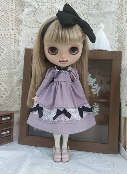 Blythe Doll Clothes – Wine Red & White Princess Dress with Lace for YMY, Licca, Azone OB24/OB27 Dolls
