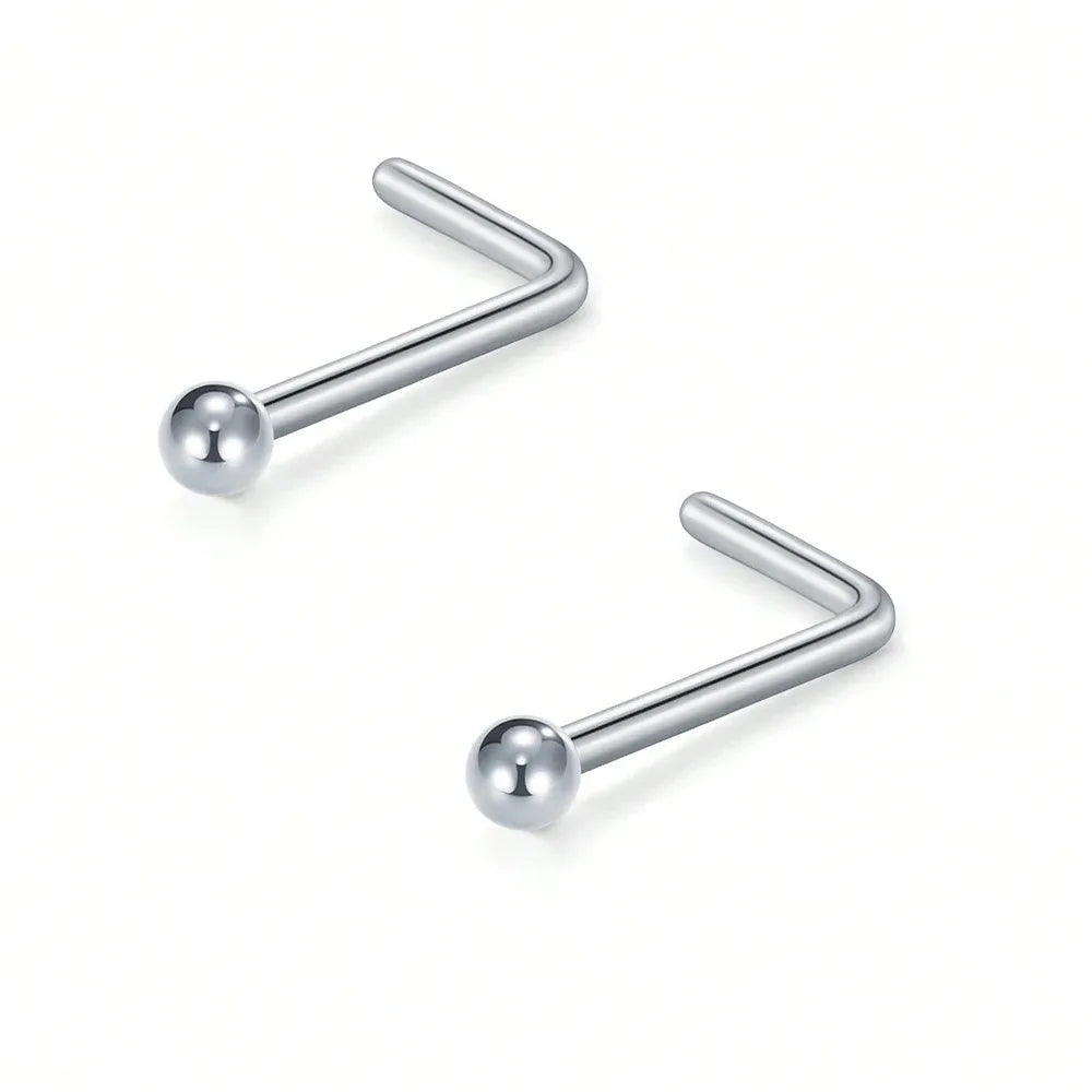 20G Stainless Steel L-Shaped Nose Stud Ring – 2mm Ball Twister Screw Nose Piercing Jewelry for Women & Men Stylish Body Accessory