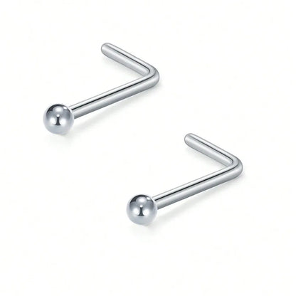 20G Stainless Steel L-Shaped Nose Stud Ring – 2mm Ball Twister Screw Nose Piercing Jewelry for Women & Men Stylish Body Accessory
