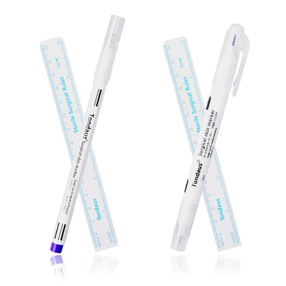Disposable Skin Marker Pen with Ruler — Sterilized Eyelash Extension & Tattoo Piercing Scribe Tool