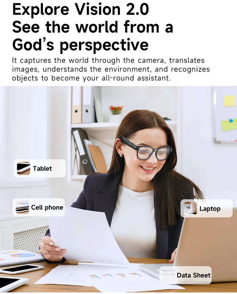 AI Smart Glasses — 8MP Camera Bluetooth Sunglasses with Audio, Video, Calls, Music Player, Multifunctional Wearable