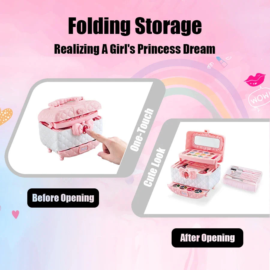 Princess Kids Makeup Kit for Girls – Washable Pretend Play Cosmetic Set with Mirror, Non-Toxic & Safe Birthday Gift M714