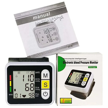 Portable Digital Wrist Blood Pressure Monitor – LCD Screen Sphygmomanometer with Heart Rate & Pulse Measurement