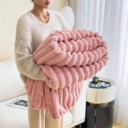 Light Luxury Solid Color Rabbit Velvet Blanket – Thick Warm Flannel Winter Blanket for Bedroom & Living Room