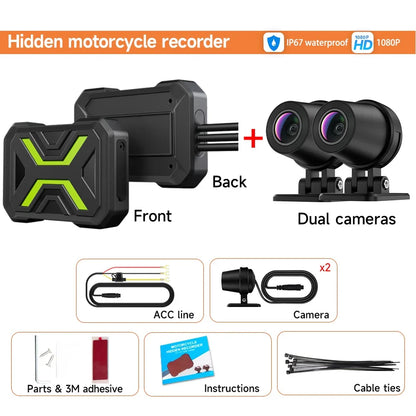 JIUYIN Dual Motorcycle Action Camera – 1080P Front & Rear DVR, Waterproof Dash Cam with WiFi