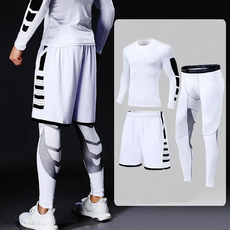 Men's Running Tracksuit Set - Compression Fitness Sportswear With Leggings, Gym Tights & Training Sweatpants