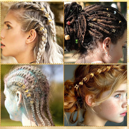 40PCS Gold Plated Hollow Hair Rings — Dreadlock & Braiding Hair Accessories, DIY Hair Jewelry Kit