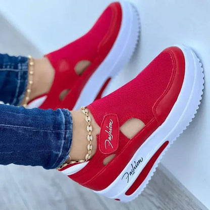 Red and Blue Designer Canvas Sneakers for Women - High Quality, Casual Platform Shoes with Hollow Out Design
