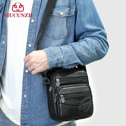 Men’s Genuine Leather Crossbody Bag – Small Outdoor Casual Bag for Motorcycle and Daily Use