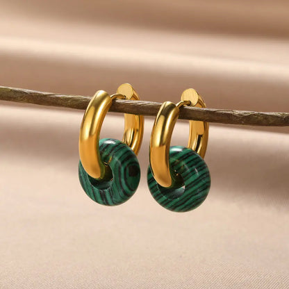 Leopard Bead Opal Stainless Steel Hoop Earrings — Gold Color, Anti-Fading Wedding & Prom Jewelry for Women, Gift Accessory