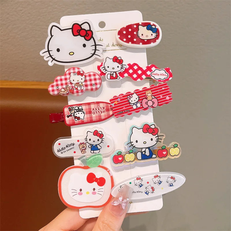 10PCS Children’s Hair Clips — Hello Kitty Cute Headwear for Girls & Kids