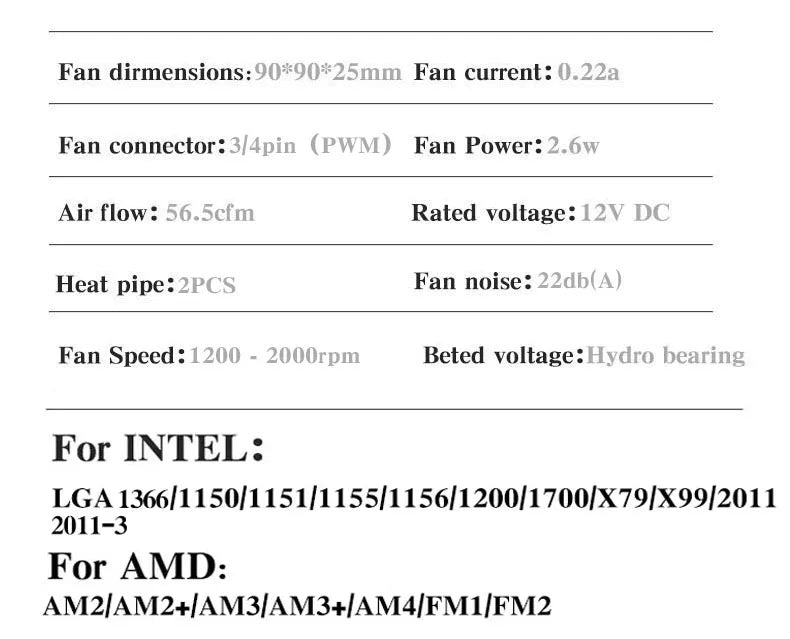 CPU Air Cooler X79/X99 — 3-Pin/4-Pin PWM Fan for Intel LGA 1366/1151/1155/1200/1700/2011 & AMD AM3/AM4/AM5
