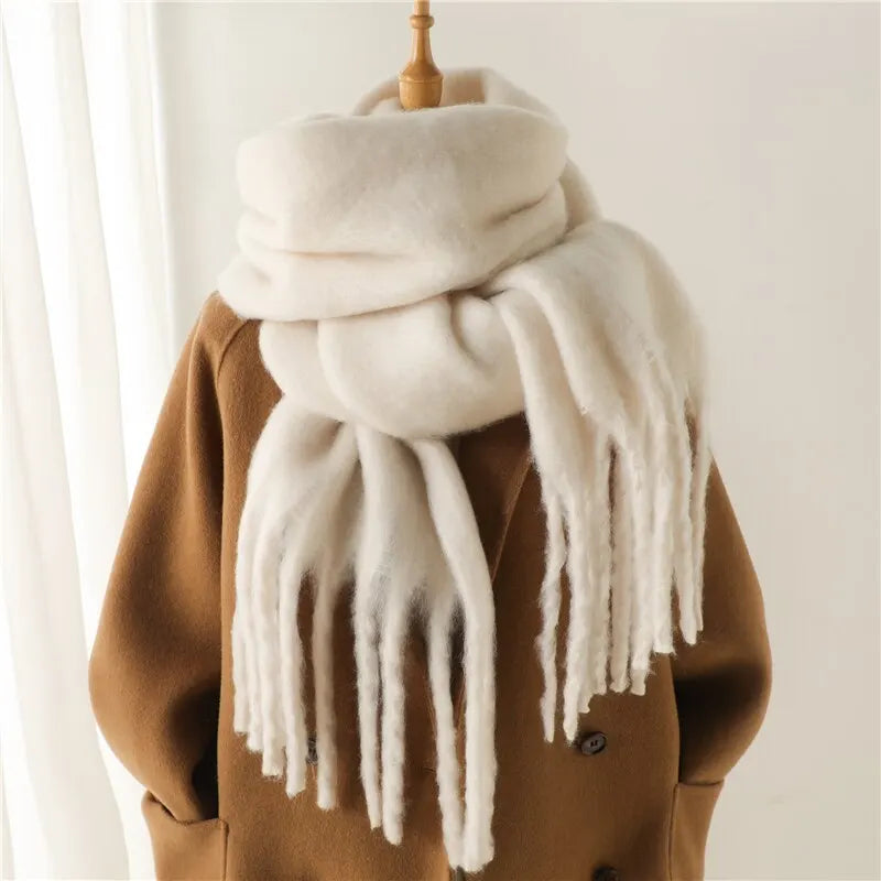 Winter Cashmere Scarf for Women: Warm Solid Pashmina Wrap with Tassel - Thick, Soft, and Stylish Shawl
