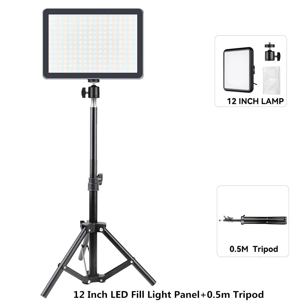 8"/12" LED Video Light Panel Kit – Photography & Streaming Studio Lamp with Tripod Stand for YouTube Live Shoots