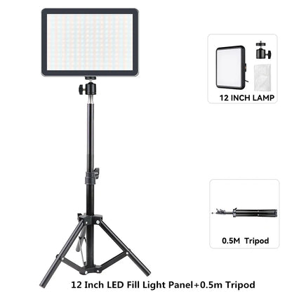 8"/12" LED Video Light Panel Kit – Photography & Streaming Studio Lamp with Tripod Stand for YouTube Live Shoots