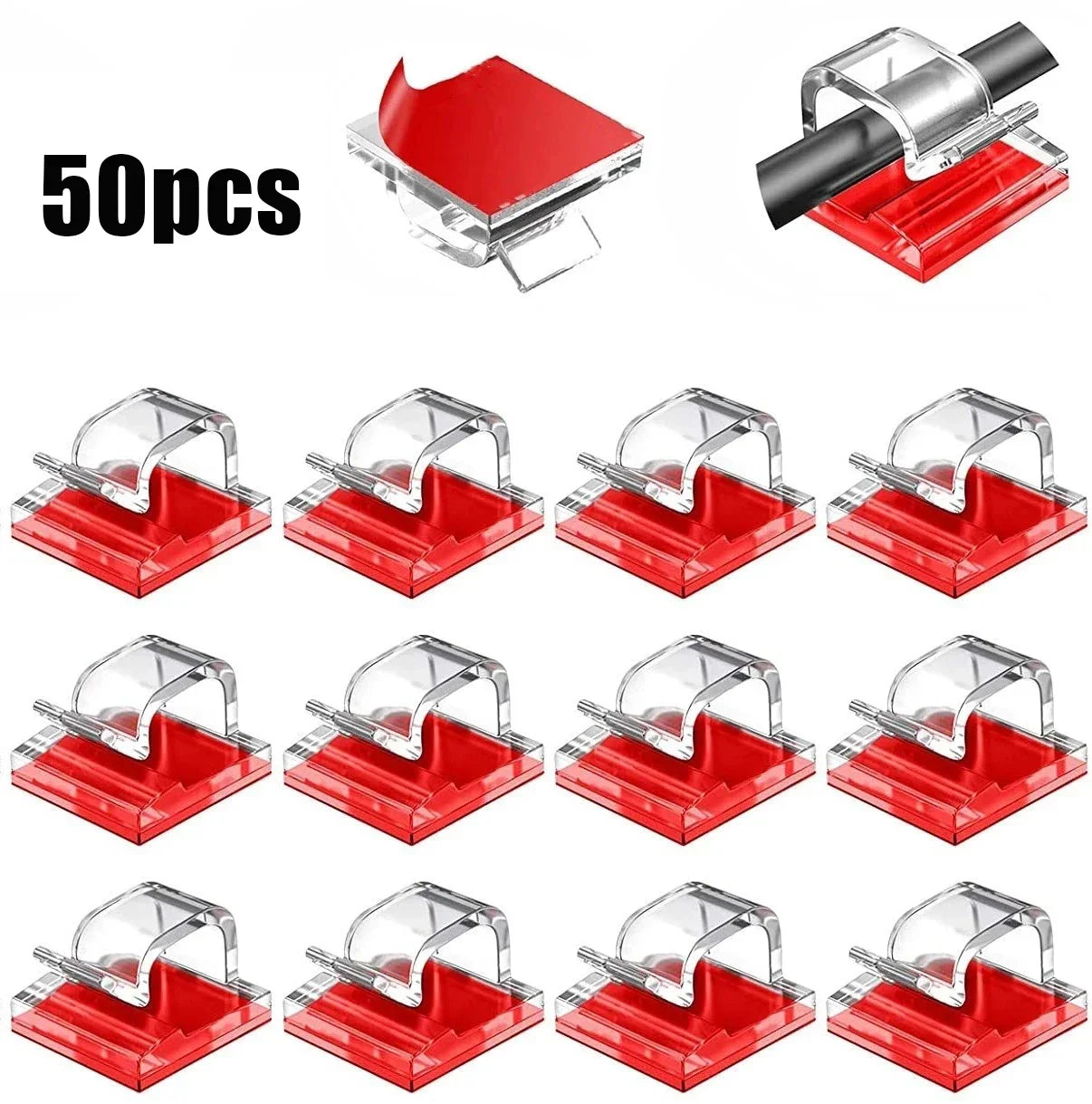 50PCS Cable Organizer Clips – Wall Mounted Cord Holder & Wire Management Hooks for USB Charging Cables and Data Lines
