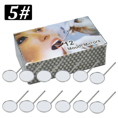 12pcs Dental Mouth Mirror Heads – Stainless Steel Cone Socket Intraoral Oral Mirrors #4 & #5