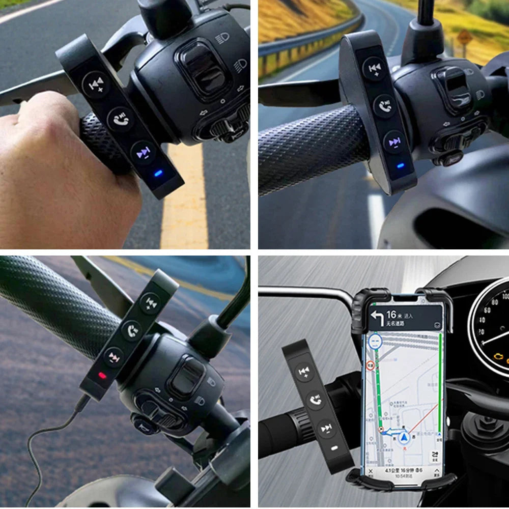 Kebidumei Bluetooth 5.3 Handlebar Remote Controller - Waterproof Wireless Media Control for Motorcycle Helmet Headsets