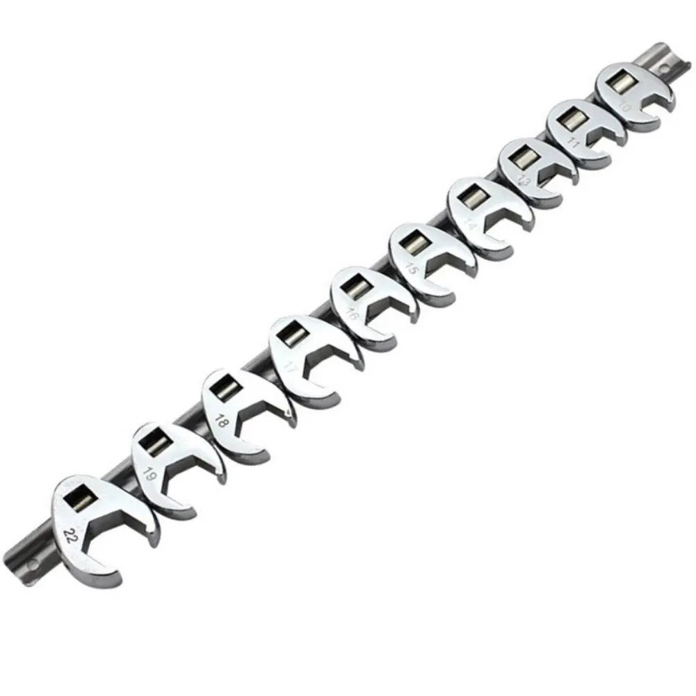 10pcs 3/8" Drive Crowfoot Wrench Set — 10-22mm Metric Open-End Spanners for Torque Wrench