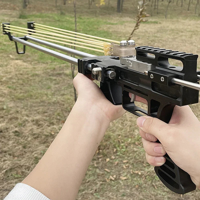 80lbs Telescopic Long-Pole Slingshot – All-Metal Powerful Laser Hunting Sling Shot with Accessory Mount