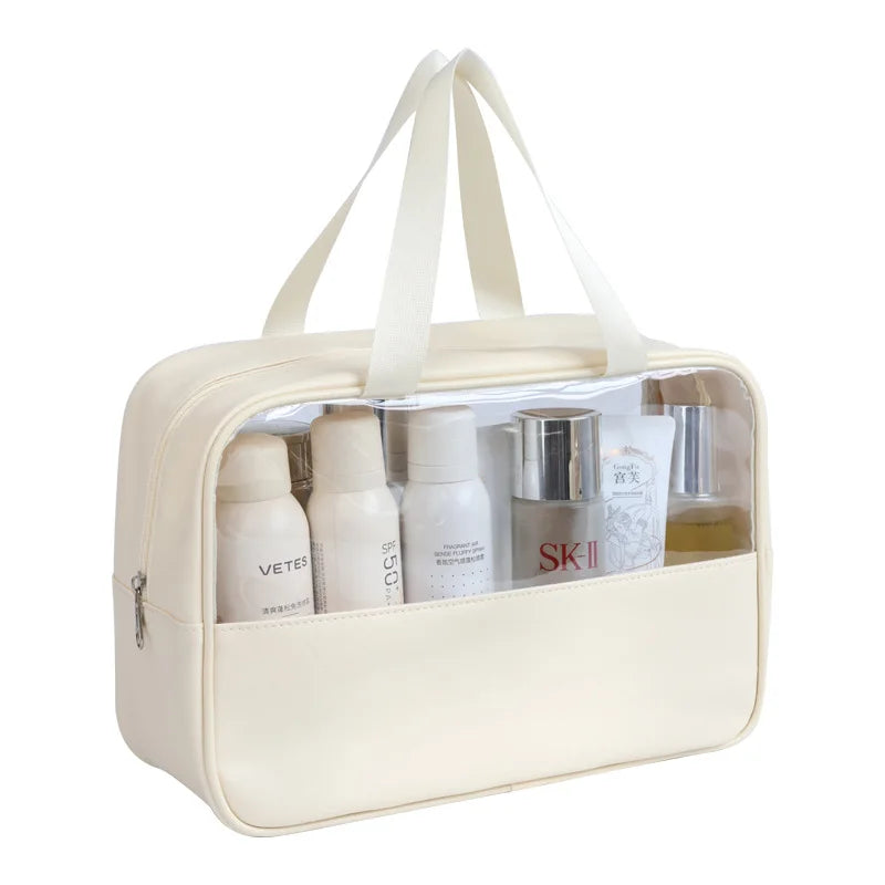 Portable Transparent Travel Cosmetic Bag for Women — Large-Capacity Waterproof Makeup & Toiletry Storage Case