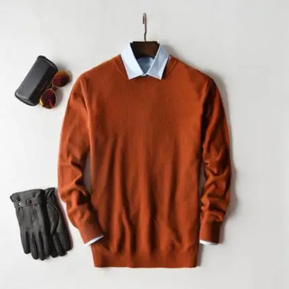 Men’s Classic V-Neck Pullover Sweater – 2024 Autumn Winter Cashmere-Cotton Blend Warm Jumper