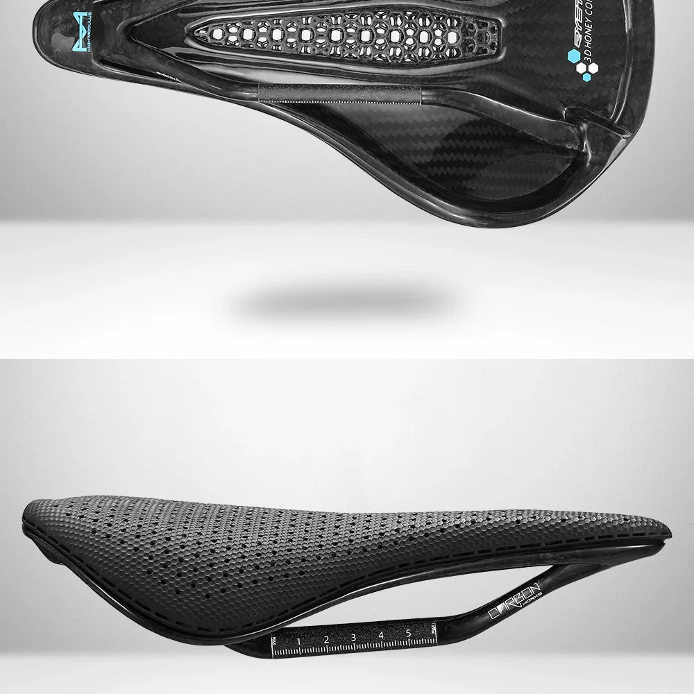RYET Ultra Full Carbon 3D Printed Bike Saddle — 145mm Lightweight MTB Seat with High Modulus Carbon Fiber Base