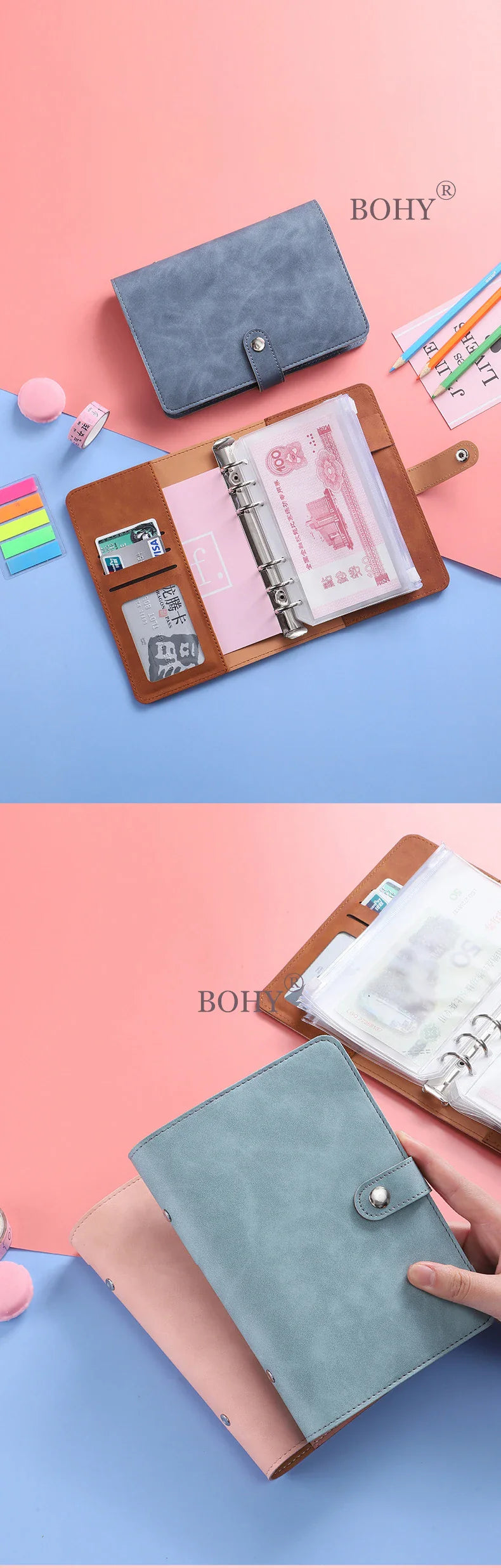 2024 A6 PU Leather Budget Binder Set – Cash Envelopes System with Binder Pockets for Money, Budget Saving & Bill Organizer