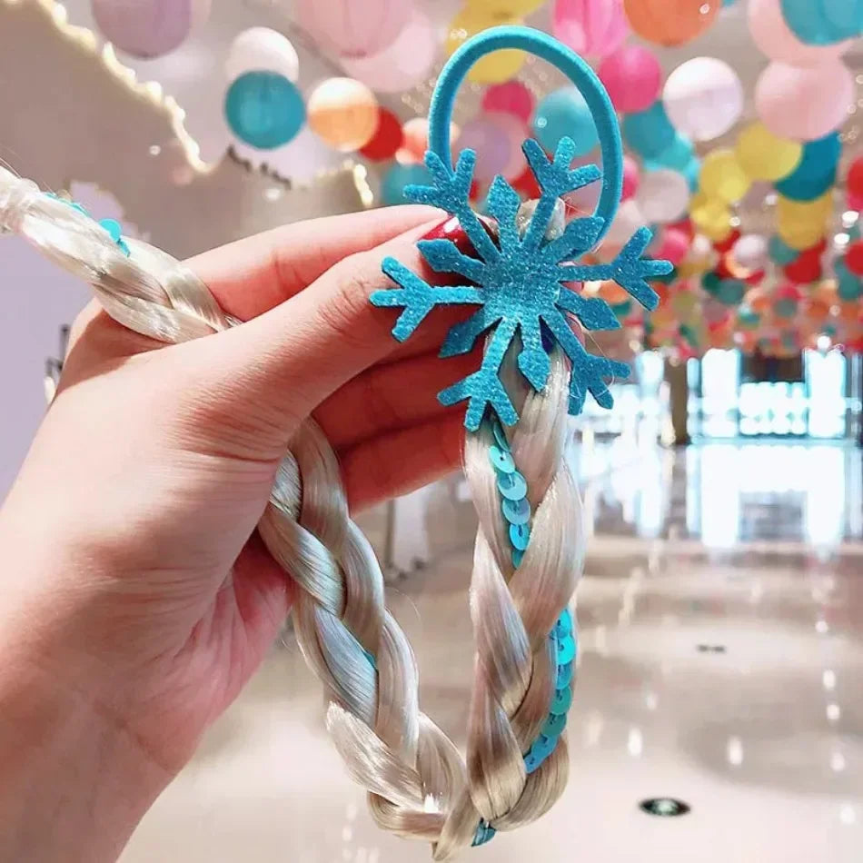Girls Elsa Cosplay Headband - Snowflake Crown & Braid Hair Accessory, Princess Bow Hair Ornament