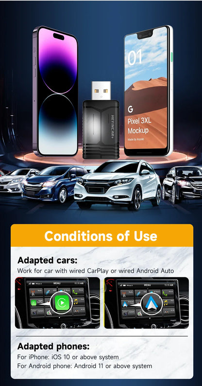 2025 HEYINCAR 2-in-1 Wireless Android Auto & CarPlay Adapter – Plug and Play for Kia, Volvo, Audi, MG, VW, Hyundai, Jeep