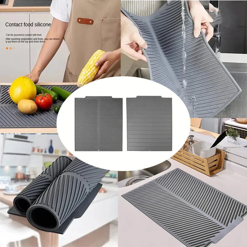 WCIC Silicone Draining Board Mat | S/M/L Folding Dish Drying Pad, Heat Resistant, Eco-Friendly for Pots & Cups