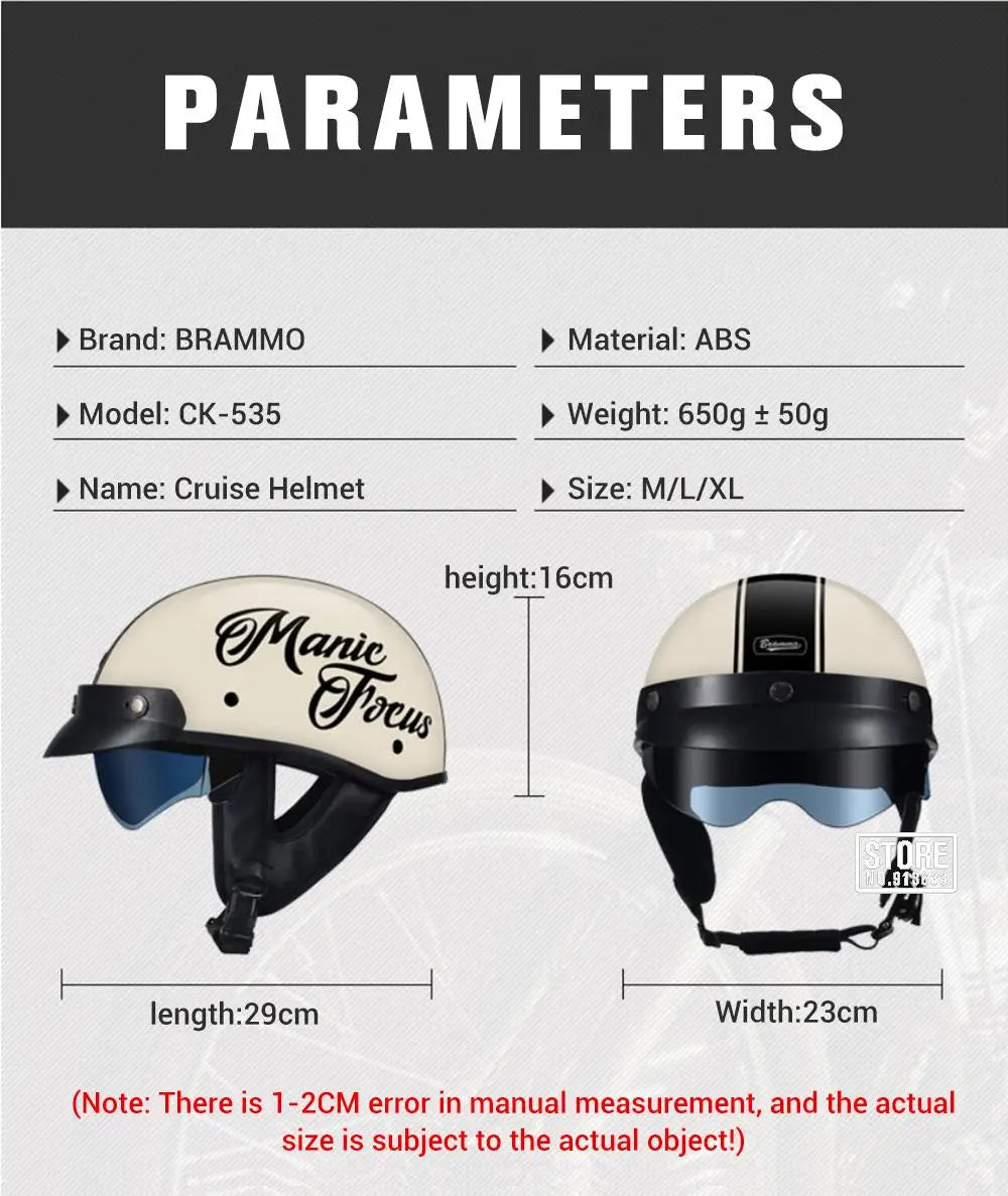 Retro DOT-Certified Motorcycle Half Helmet – HD Lens, Men & Women, 4-Season Scooter & Moto Riding Casco