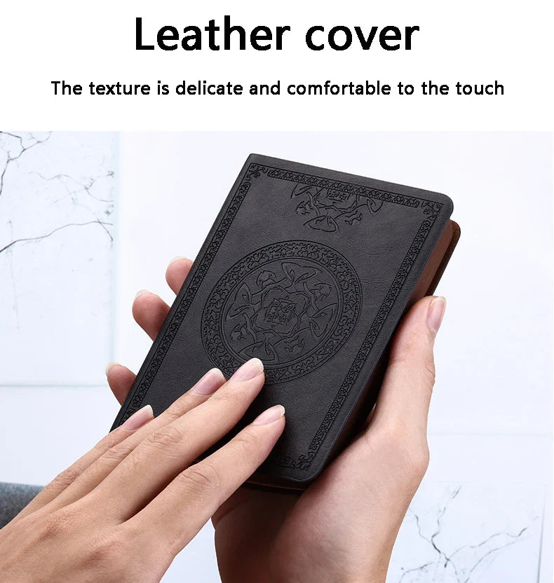 A6 Retro Pocket Mini Notebook – PU Leather Stamped Portable Notepad for Writing, Office & Bookkeeping