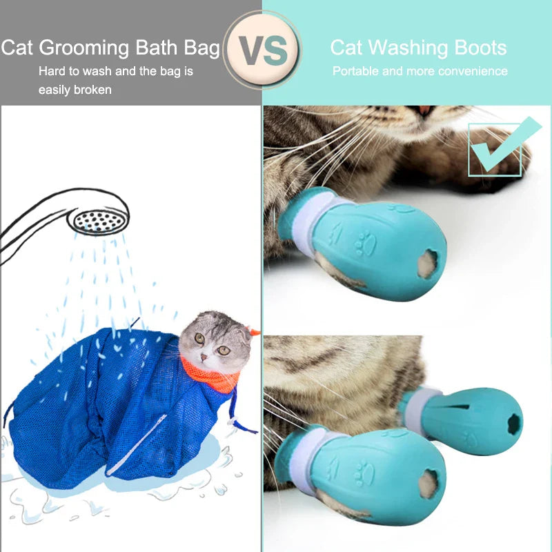 Adjustable Cat Claw Protector Bath Shoes - Anti-Scratch Cat Paw Nail Covers for Pet Grooming and Bathing - Pet Wash Boots and Supplies