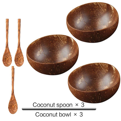 Natural Coconut Bowl with Wooden Spoon – 12–15cm Handmade Tableware for Salad, Dessert, Rice & Ramen