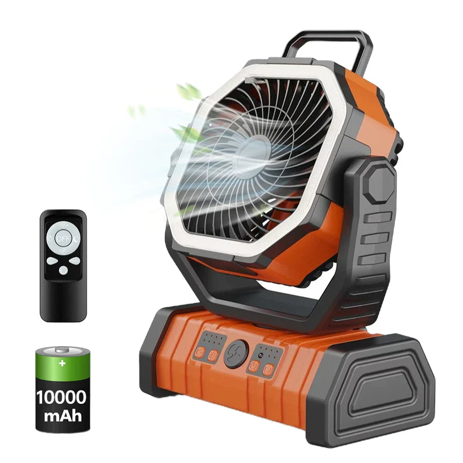20000mAh / 10000mAh USB Rechargeable Camping Fan — Portable Wireless Air Circulator with 270° Rotating Head & Hook