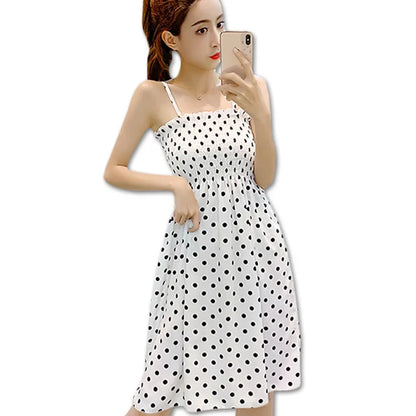 Women’s Summer Mini Dress – Casual Sleeveless Spaghetti Strap Chiffon Dress with Elastic High Waist