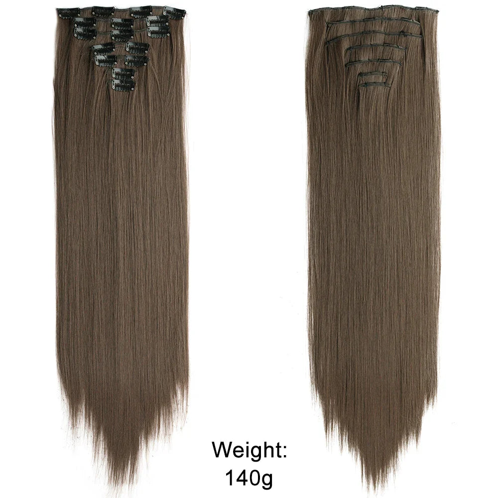 Women’s 7Pcs Hair Extensions with 16 Clips – Natural Black Straight Ombre Hairpiece